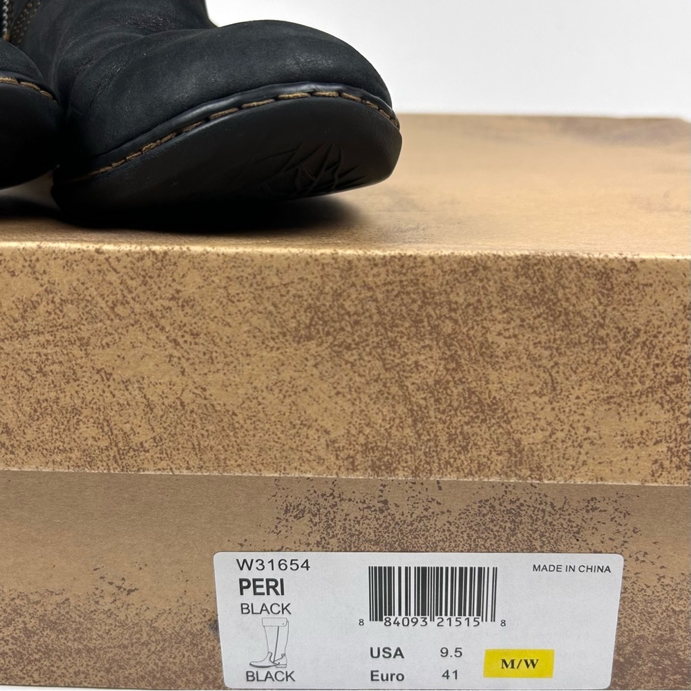 Born Tall Fold-Over Leather Riding Boots in Black with Gray Trim - Picture 15 of 15